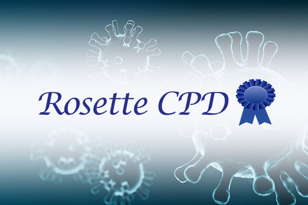 Rosette CPD logo overlaid on an image of bacteria representing covid-19 coronavirus
